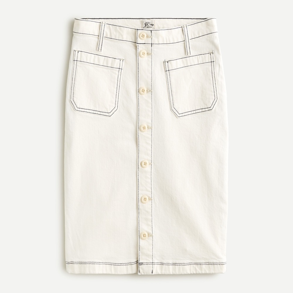 J. Crew denim button front skirt, white wash, size 24